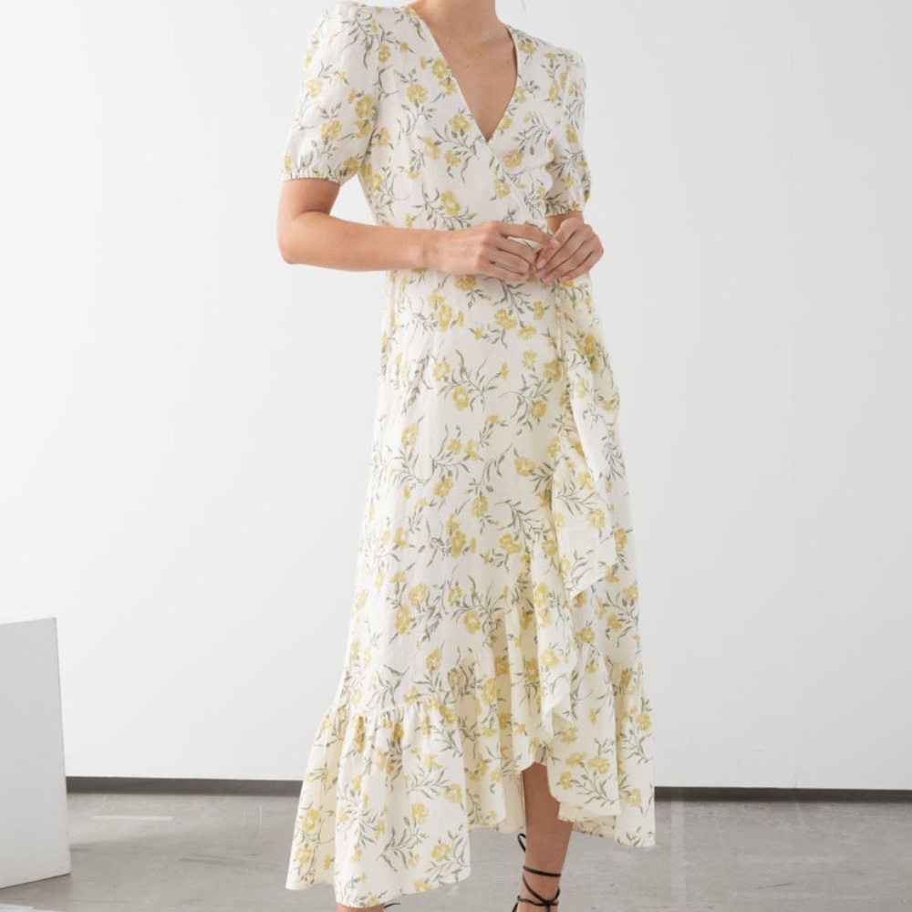 & Other Stories Yellow Floral Midi Dress